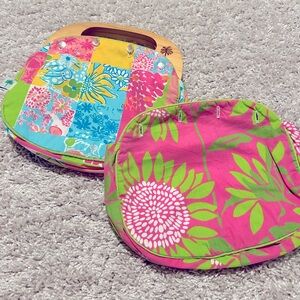 Vintage Lilly Pulitzer wooden handle, reversible fabric handbag